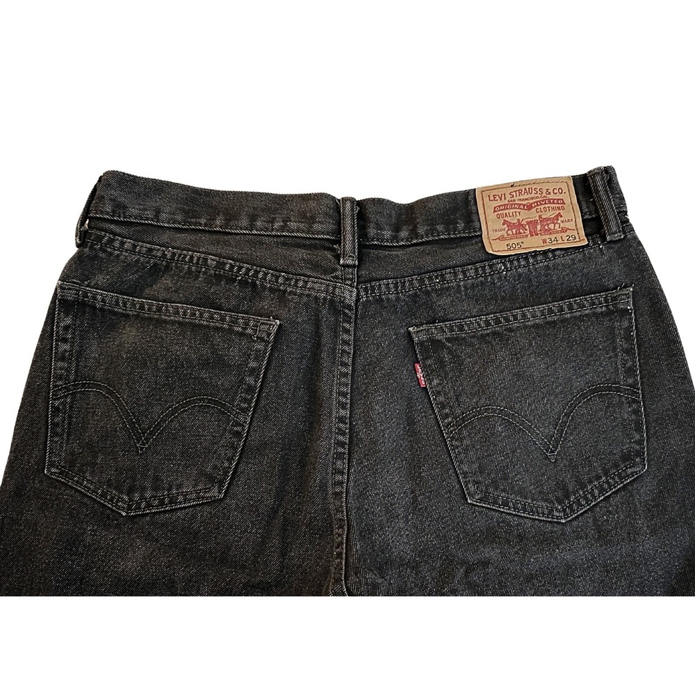 Levi's 505 Men's Jeans 34x29 Straight Leg Faded Black Denim Regular Fit Pants - Picture 6 of 14
